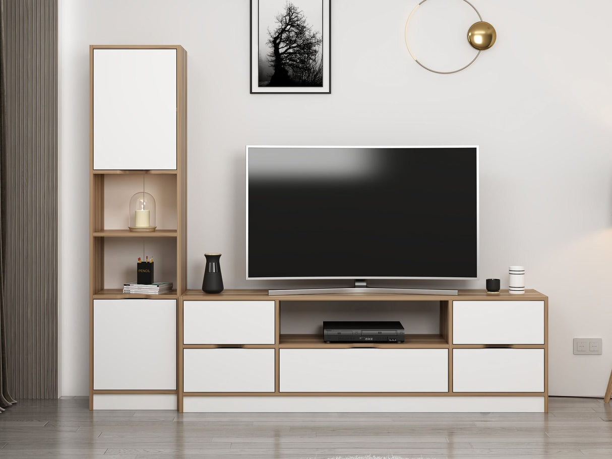 Comodă TV Elina - 9013, Alb - Dore, 180x35x57 cm