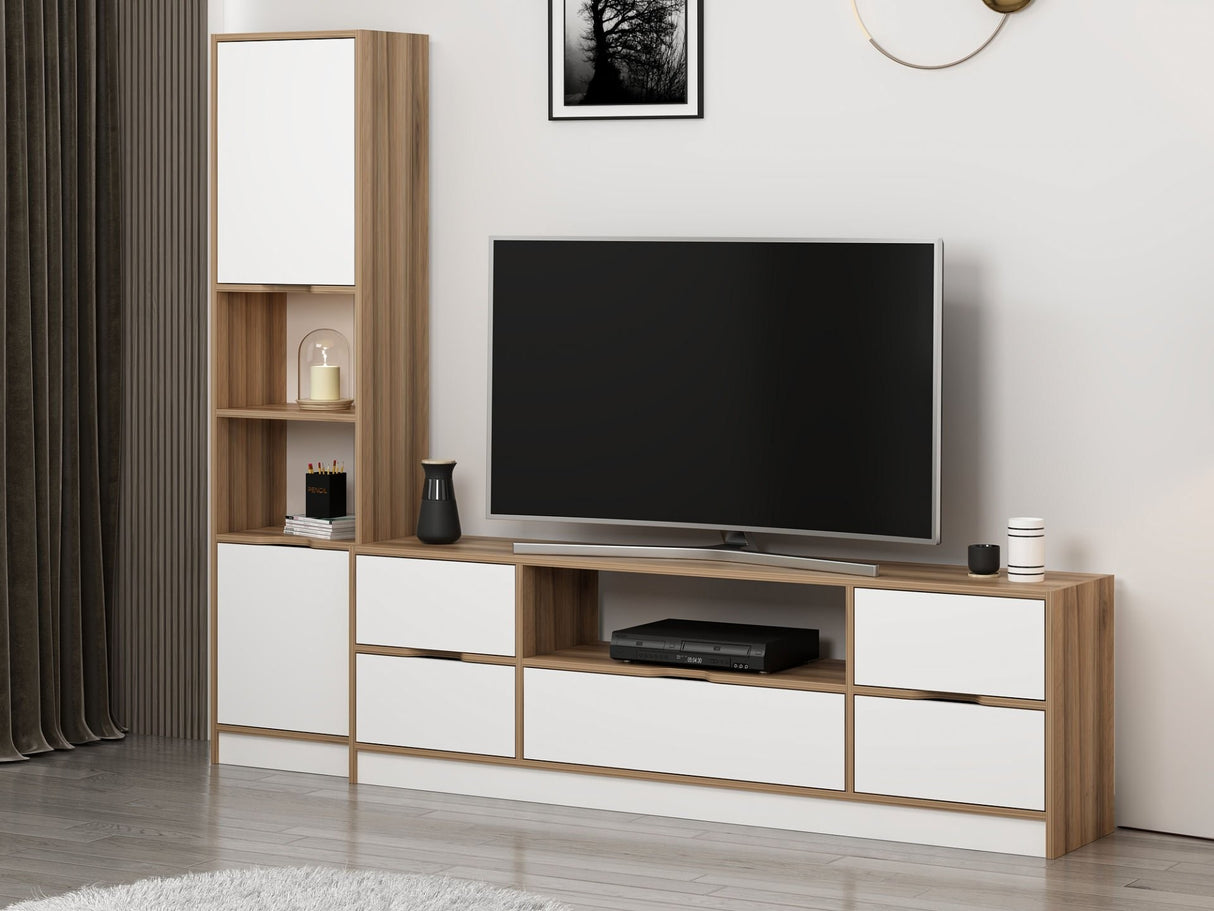 Comodă TV Elina - 9013, Alb - Dore, 180x35x57 cm