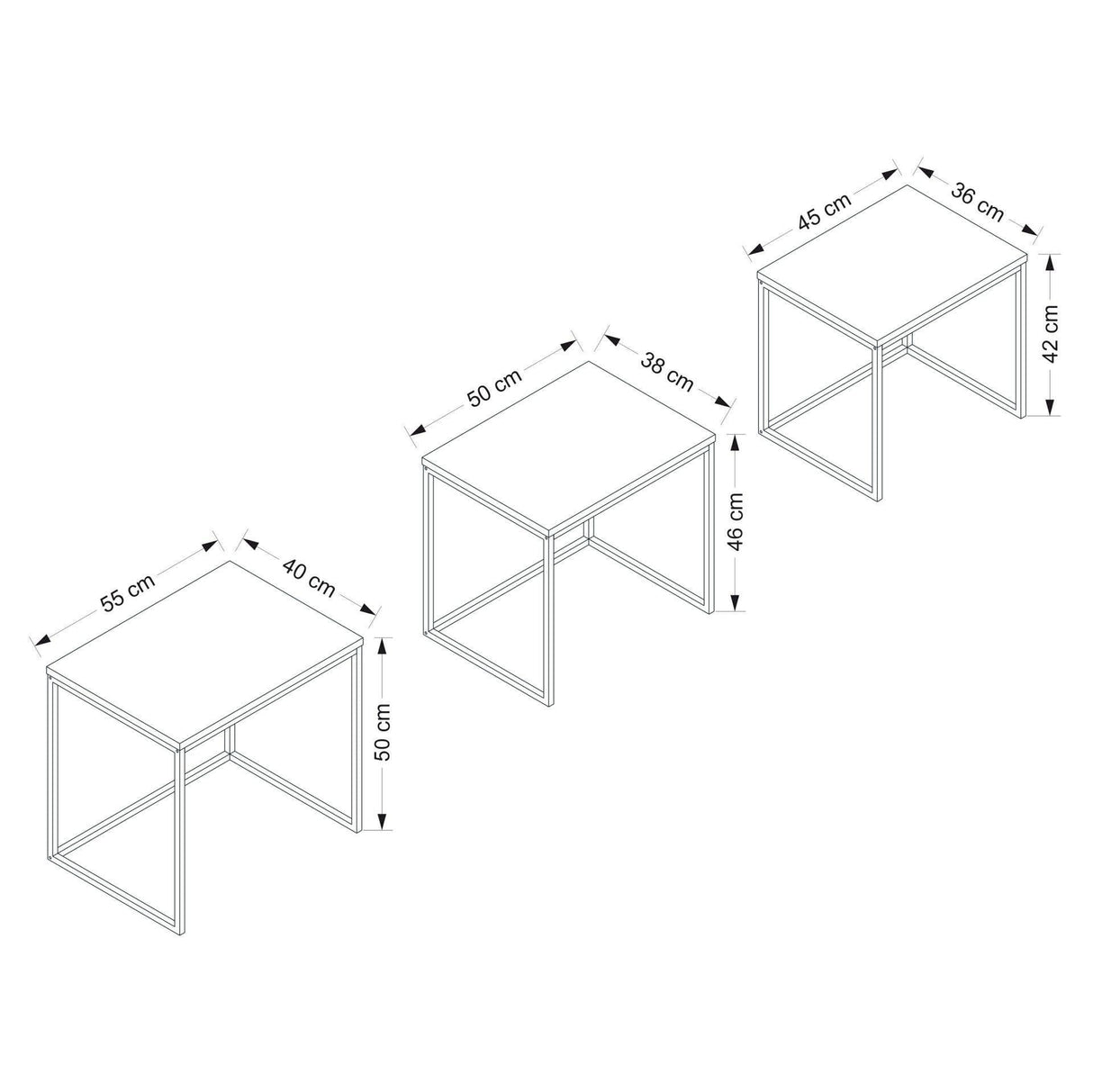 Set 3 măsuțe de cafea Evia, Diverse culori, 55x40x50 cm - Antracit | SKU: 506MNR1208 | Set 3 măsuțe de cafea Evia, 55x40x50 cm, varianta Antracit, produs pentru amenajarea locuinței, disponibil online în România la CasaMob