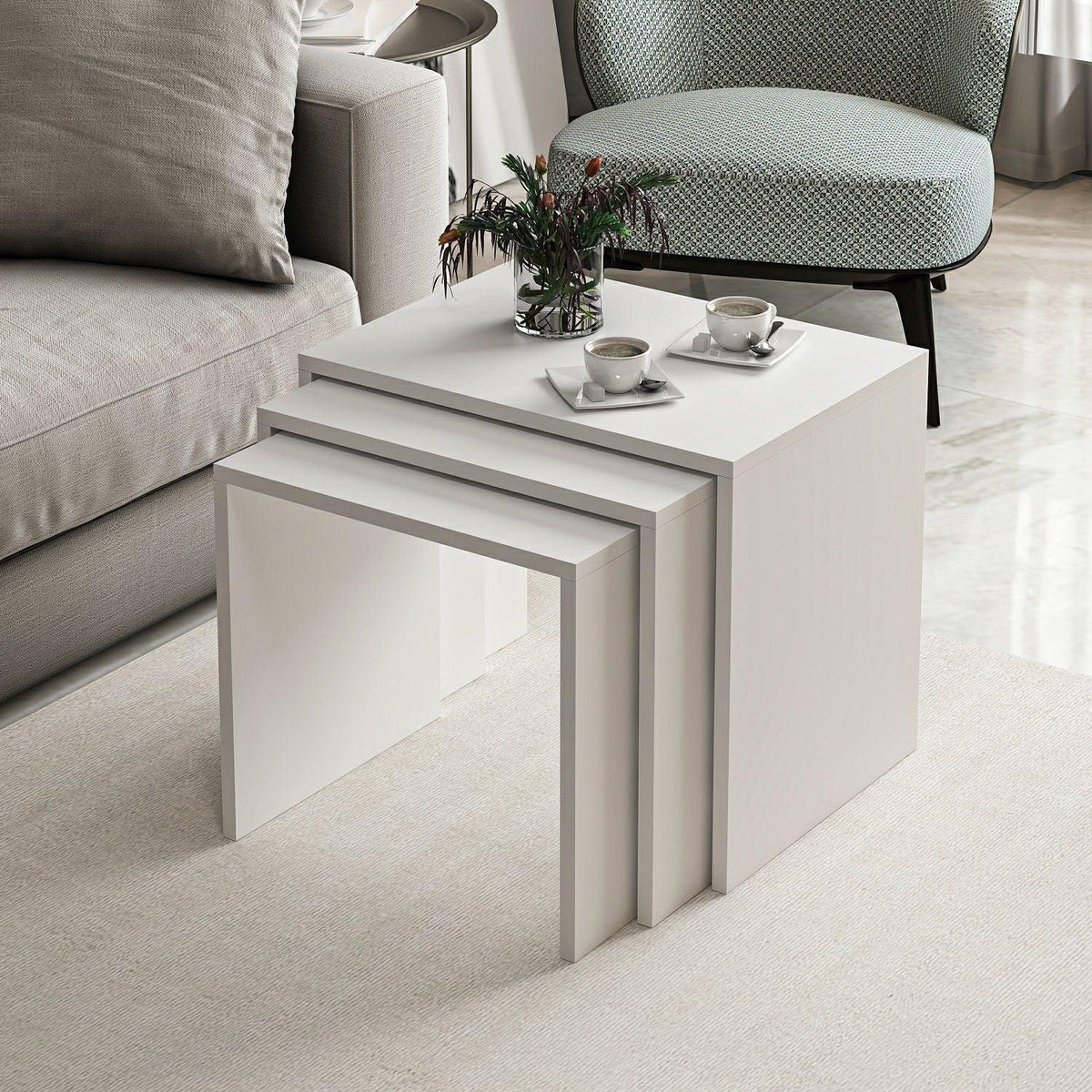 Alb | SKU: 506MNR1214 | Set 3 măsuțe de cafea Alya, 55x40x47 cm, varianta Alb, produs pentru amenajarea locuinței, disponibil online în România la CasaMob