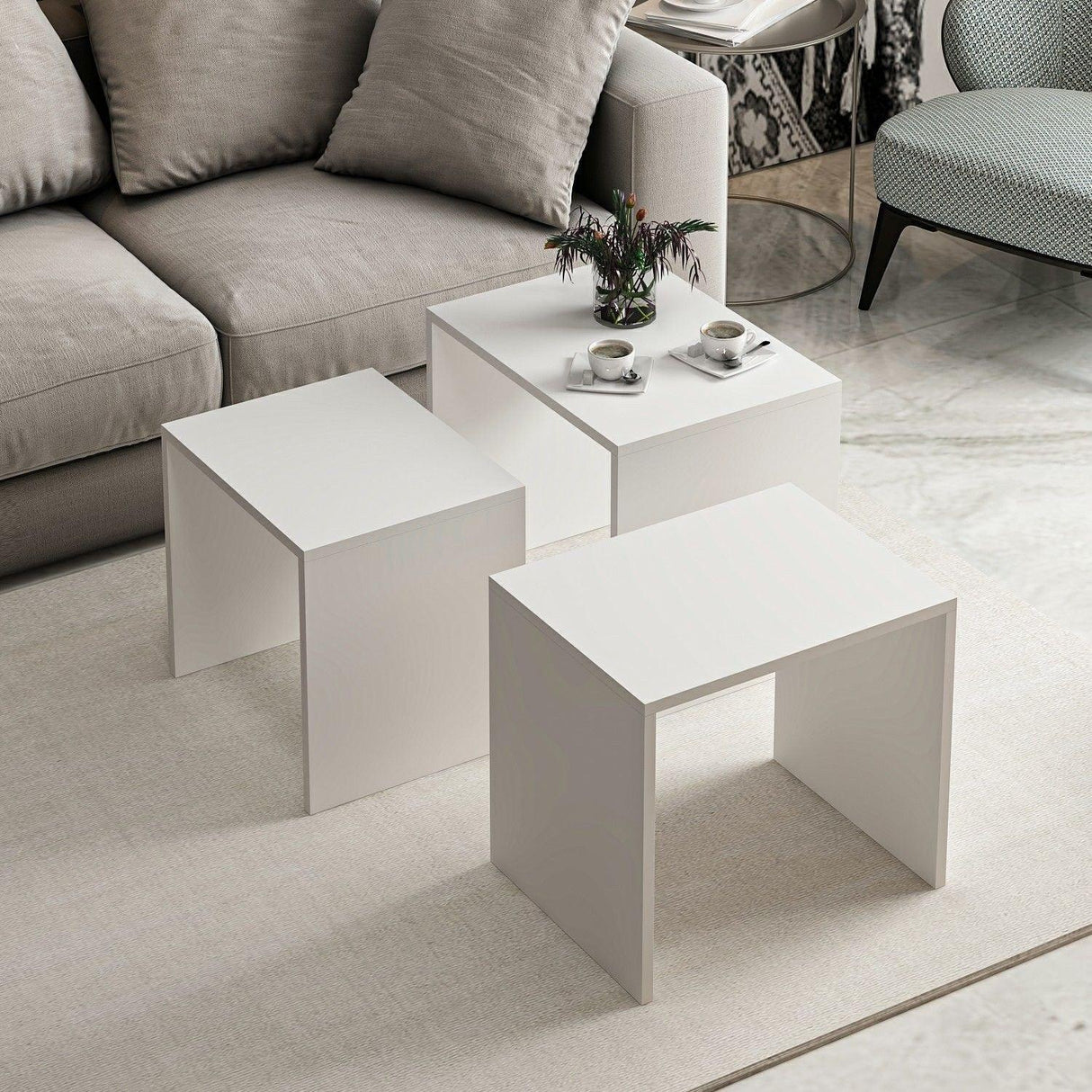 Set 3 măsuțe de cafea Alya, Diverse culori, 55x40x47 cm - Alb | SKU: 506MNR1214 | Set 3 măsuțe de cafea Alya, 55x40x47 cm, varianta Alb, produs pentru amenajarea locuinței, disponibil online în România la CasaMob