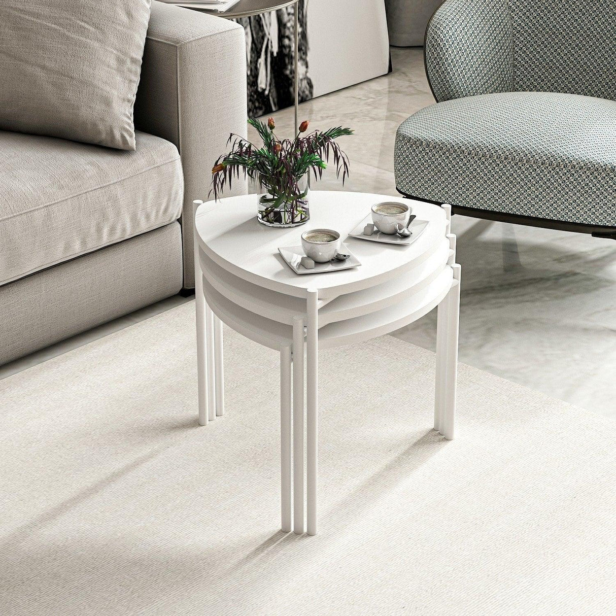 Măsuță de cafea Lenny, Diverse culori, Diverse configurații, Diverse dimensiuni - Alb - 45x45x45 cm - 3 bucăți | SKU: 506MNR1222 | Măsuță de cafea Lenny, varianta Alb - 45x45x45 cm - 3 bucăți, produs pentru amenajarea locuinței, disponibil online în România la CasaMob