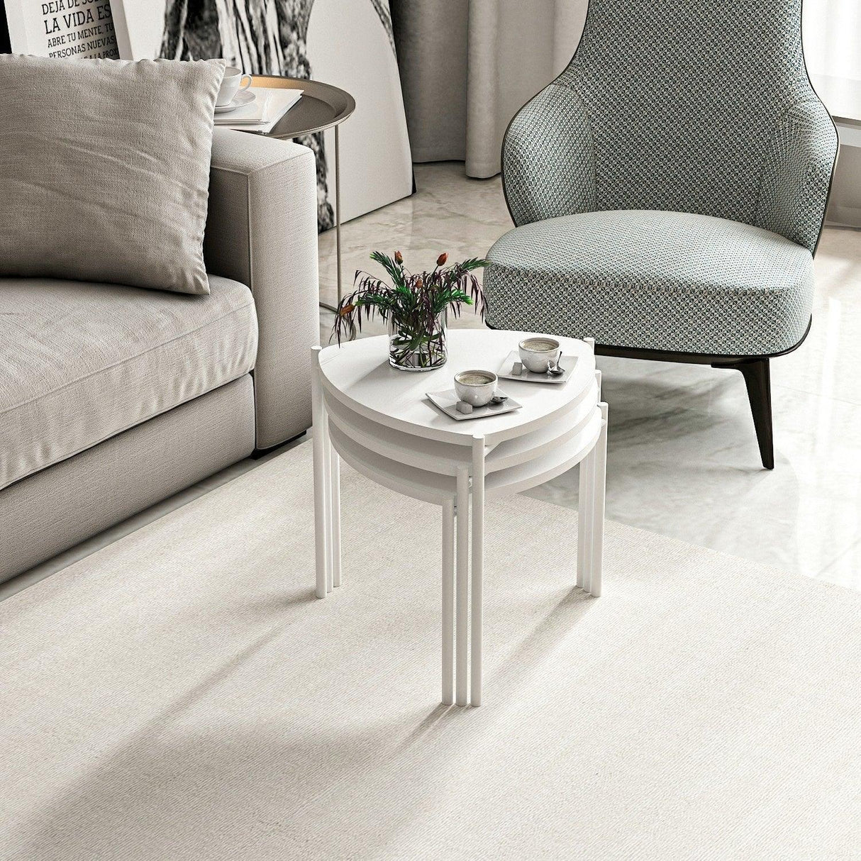 Măsuță de cafea Lenny, Diverse culori, Diverse configurații, Diverse dimensiuni - Alb - 45x45x45 cm - 3 bucăți | SKU: 506MNR1222 | Măsuță de cafea Lenny, varianta Alb - 45x45x45 cm - 3 bucăți, produs pentru amenajarea locuinței, disponibil online în România la CasaMob
