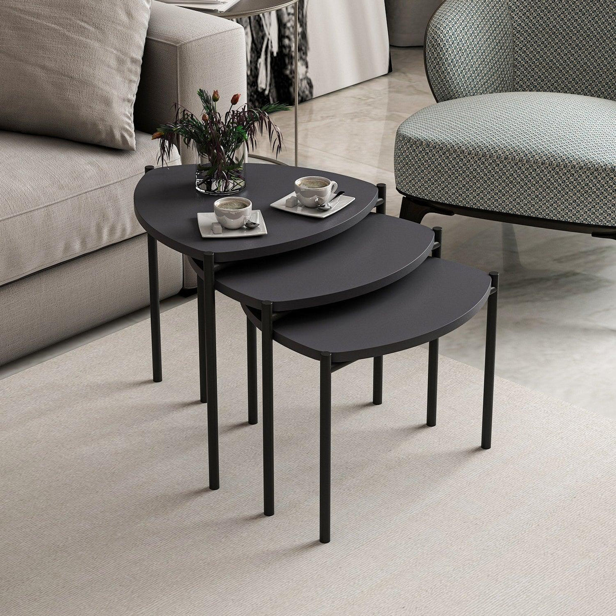 Măsuță de cafea Lenny, Diverse culori, Diverse configurații, Diverse dimensiuni - Antracit - 45x45x45 cm - 3 bucăți | SKU: 506MNR1223 | Măsuță de cafea Lenny, varianta Antracit - 45x45x45 cm - 3 bucăți, produs pentru amenajarea locuinței, disponibil online în România la CasaMob