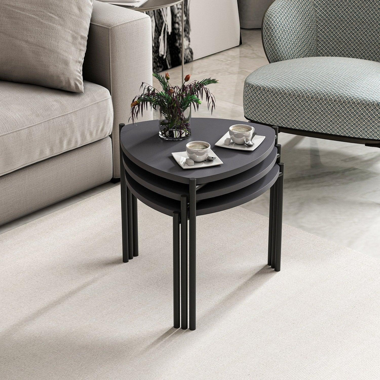 Măsuță de cafea Lenny, Diverse culori, Diverse configurații, Diverse dimensiuni - Antracit - 45x45x45 cm - 3 bucăți | SKU: 506MNR1223 | Măsuță de cafea Lenny, varianta Antracit - 45x45x45 cm - 3 bucăți, produs pentru amenajarea locuinței, disponibil online în România la CasaMob
