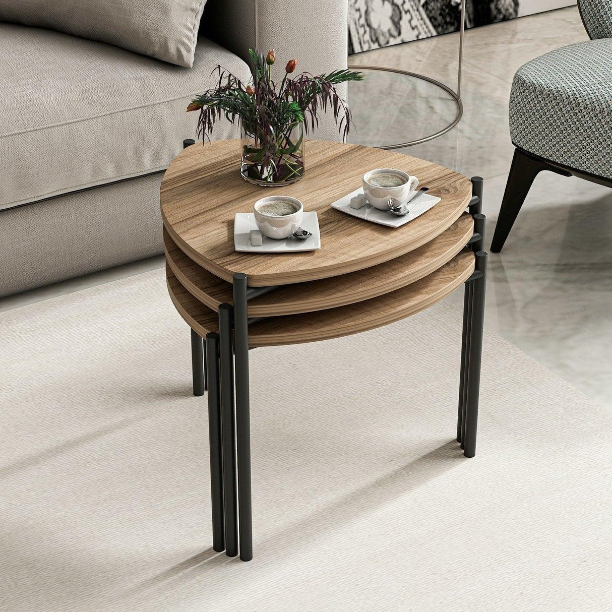 Măsuță de cafea Lenny, Diverse culori, Diverse configurații, Diverse dimensiuni - Nuc - 45x45x45 cm - 3 bucăți | SKU: 506MNR1225 | Măsuță de cafea Lenny, varianta Nuc - 45x45x45 cm - 3 bucăți, produs pentru amenajarea locuinței, disponibil online în România la CasaMob