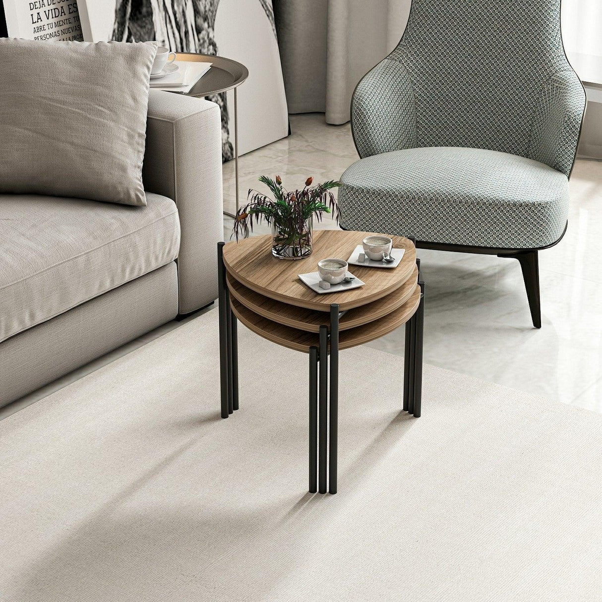 Măsuță de cafea Lenny, Diverse culori, Diverse configurații, Diverse dimensiuni - Nuc - 45x45x45 cm - 3 bucăți | SKU: 506MNR1225 | Măsuță de cafea Lenny, varianta Nuc - 45x45x45 cm - 3 bucăți, produs pentru amenajarea locuinței, disponibil online în România la CasaMob