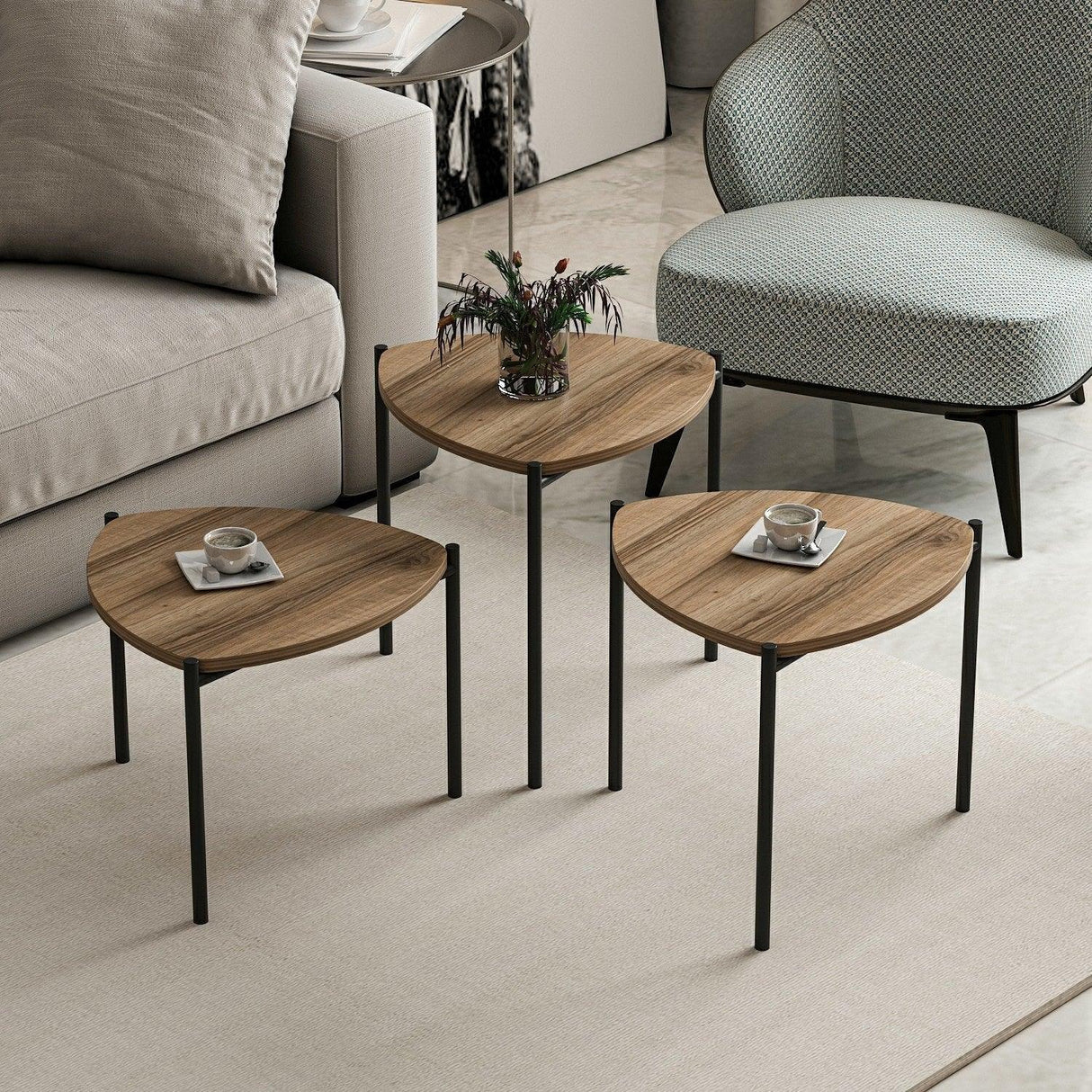 Măsuță de cafea Lenny, Diverse culori, Diverse configurații, Diverse dimensiuni - Nuc - 45x45x45 cm - 3 bucăți | SKU: 506MNR1225 | Măsuță de cafea Lenny, varianta Nuc - 45x45x45 cm - 3 bucăți, produs pentru amenajarea locuinței, disponibil online în România la CasaMob