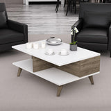 Măsuță de cafea Lyon, Diverse culori, 90x60x39 cm - Alb - Nuc | SKU: 506MNR1240 | Măsuță de cafea Lyon, 90x60x39 cm, varianta Alb - Nuc, produs pentru amenajarea locuinței, disponibil online în România la CasaMob