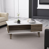 Măsuță de cafea Lyon, Diverse culori, 90x60x39 cm - Alb - Nuc | SKU: 506MNR1240 | Măsuță de cafea Lyon, 90x60x39 cm, varianta Alb - Nuc, produs pentru amenajarea locuinței, disponibil online în România la CasaMob