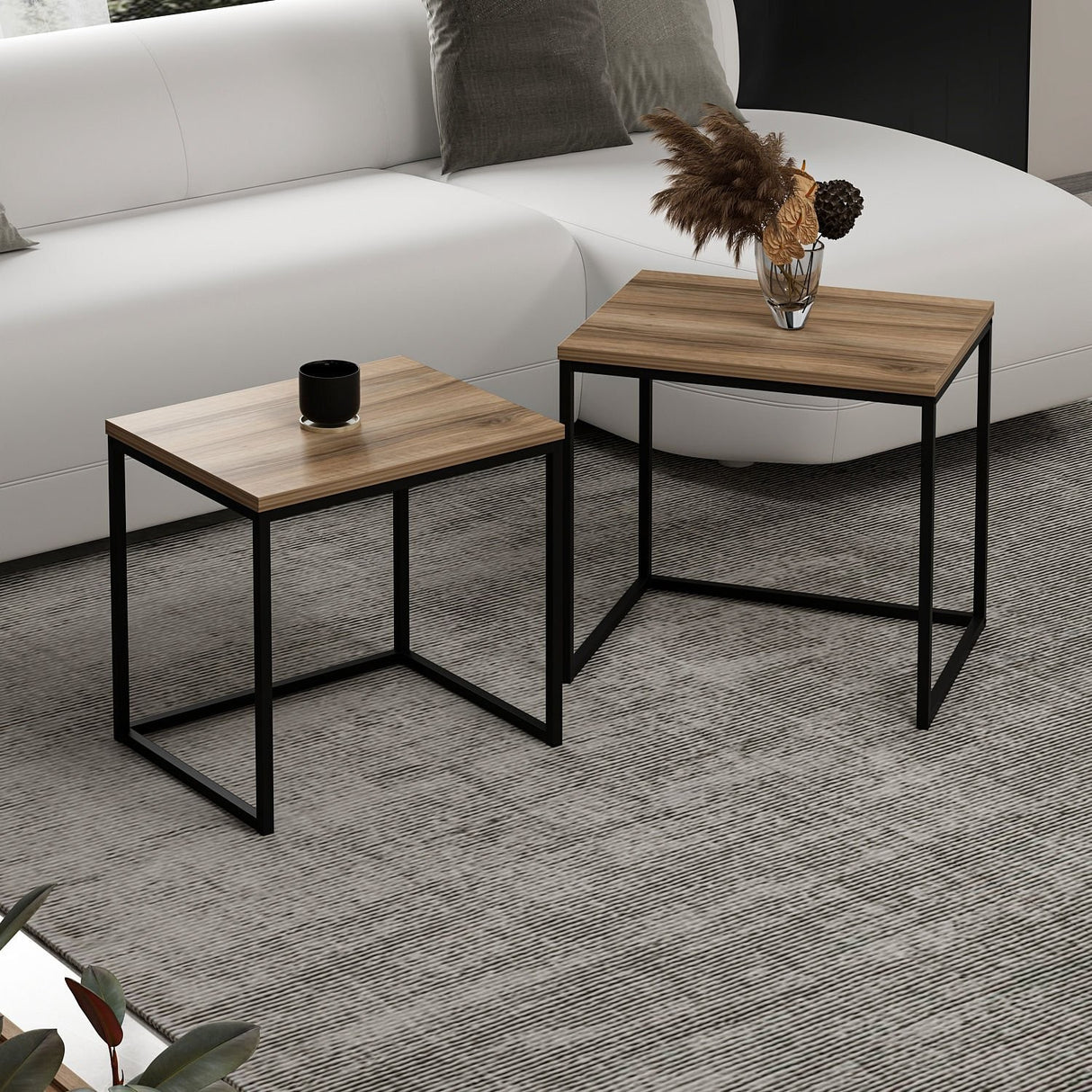 Set 2 măsuțe de cafea Vera - 4798, Nuc, 50x38x46 cm