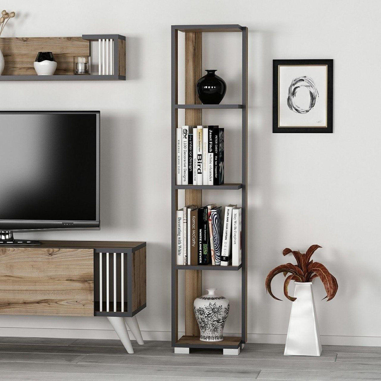 Bibliotecă Neg, Diverse culori, 34x26x153 cm - Nuc | SKU: 506MNR1401 | Bibliotecă Neg, 34x26x153 cm, varianta Nuc, produs pentru amenajarea locuinței, disponibil online în România la CasaMob