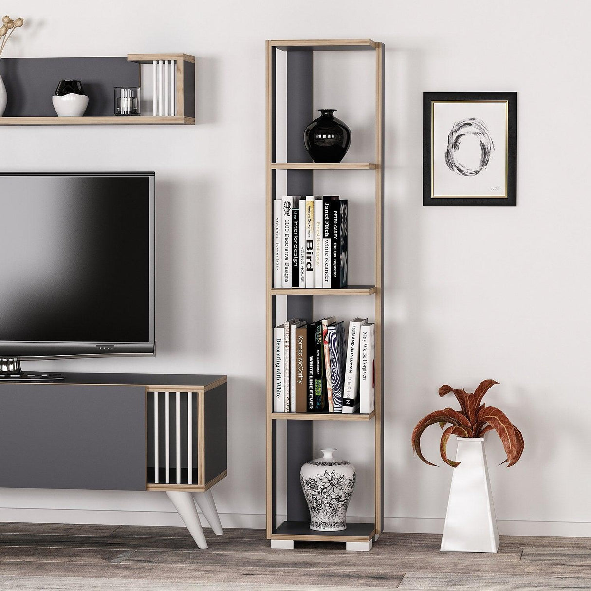 Bibliotecă Neg, Diverse culori, 34x26x153 cm - Antracit | SKU: 506MNR1402 | Bibliotecă Neg, 34x26x153 cm, varianta Antracit, produs pentru amenajarea locuinței, disponibil online în România la CasaMob