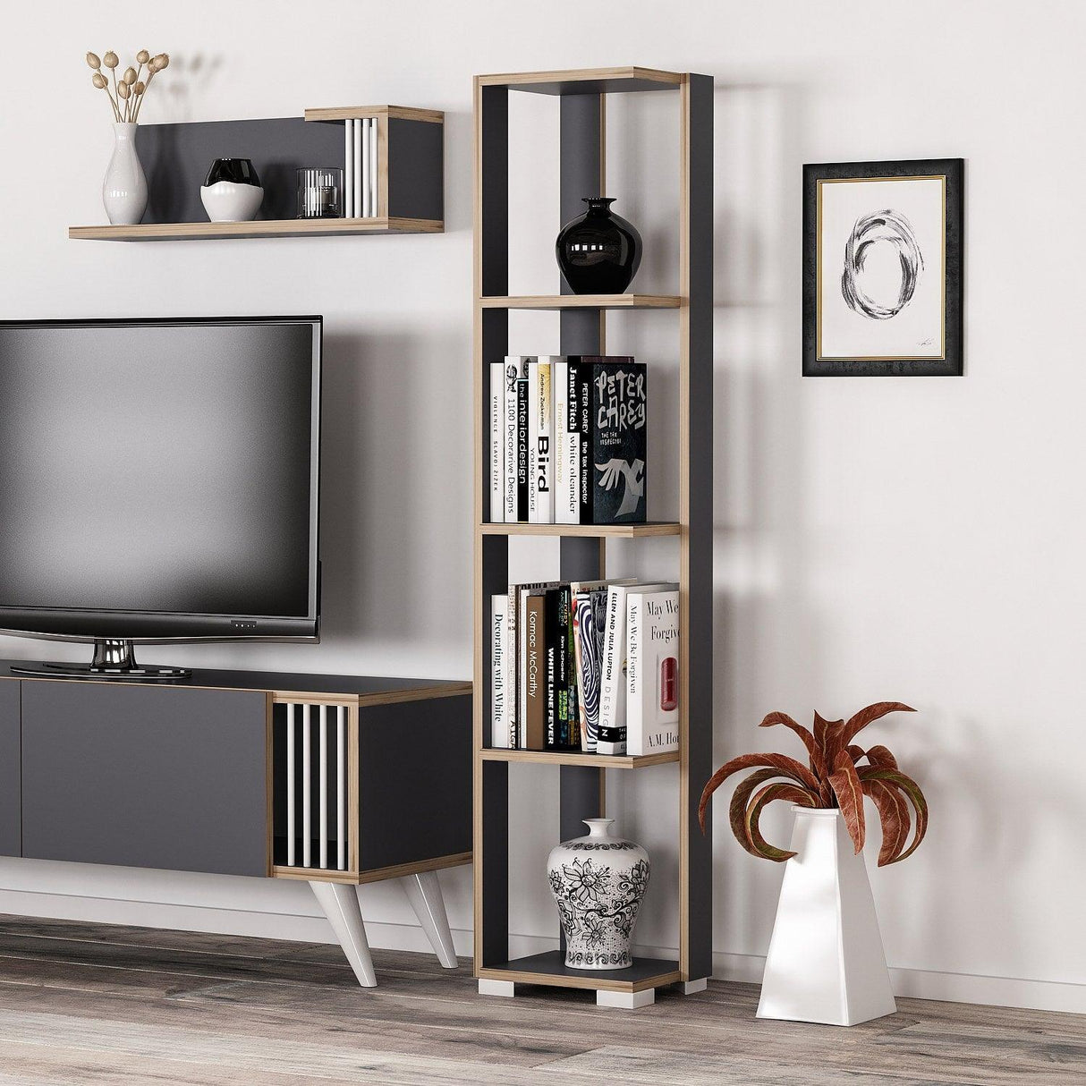 Bibliotecă Neg, Diverse culori, 34x26x153 cm - Antracit | SKU: 506MNR1402 | Bibliotecă Neg, 34x26x153 cm, varianta Antracit, produs pentru amenajarea locuinței, disponibil online în România la CasaMob
