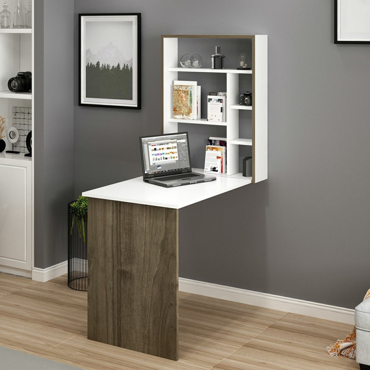Birou Magicbox, Alb - Stejar, 77x58x75 cm