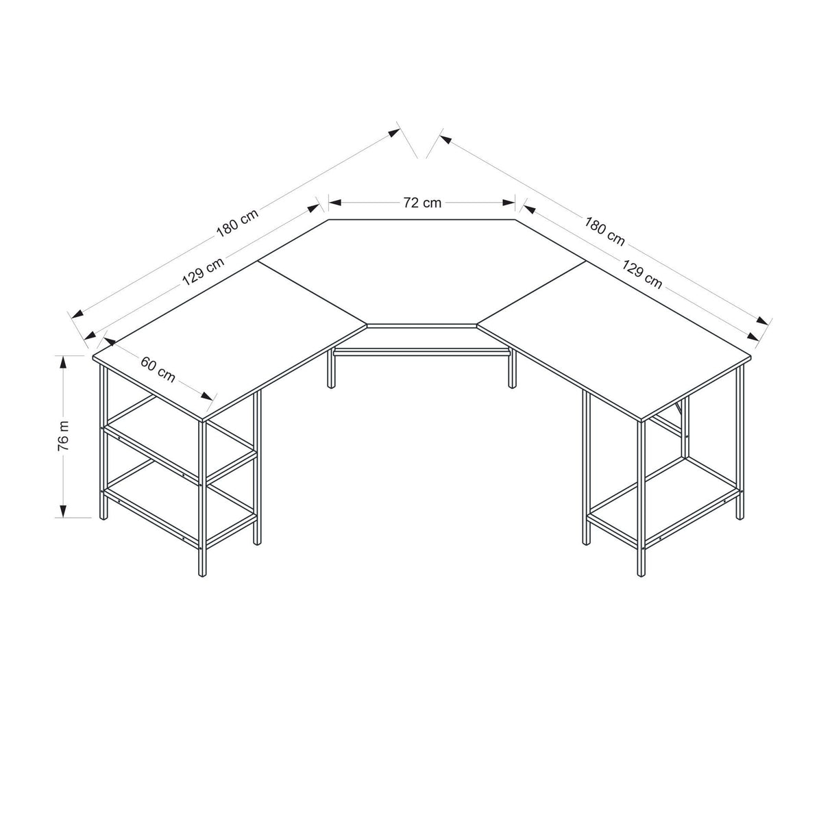 Birou Power L - 8537, Negru, 180x60x76 cm