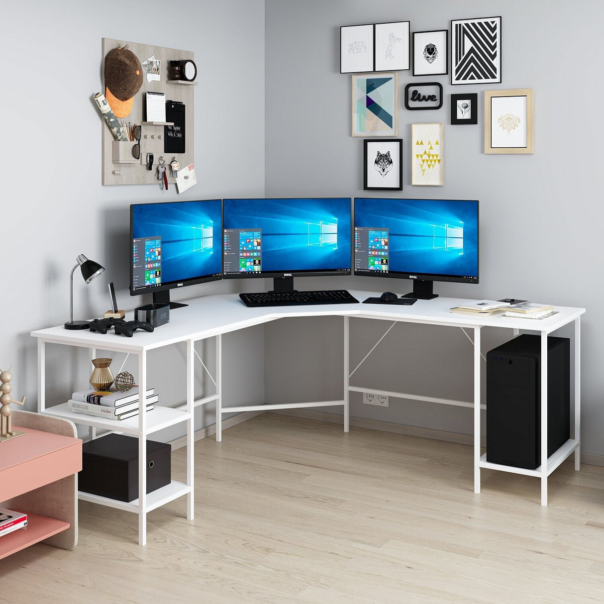Birou Power L, Alb, 180x60x76 cm