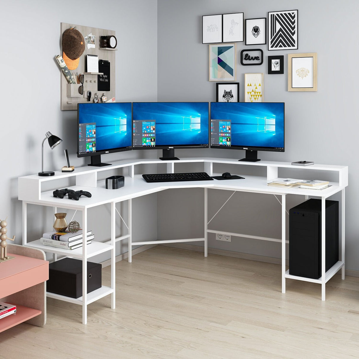 Birou Power Raflı L, Alb, 180x60x90 cm