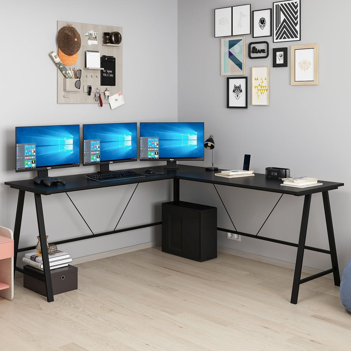 Birou Team L, Diverse culori, 180x60x76 cm - Negru | SKU: 506MNR3359 | Birou Team L, 180x60x76 cm, varianta Negru, produs pentru amenajarea locuinței, disponibil online în România la CasaMob