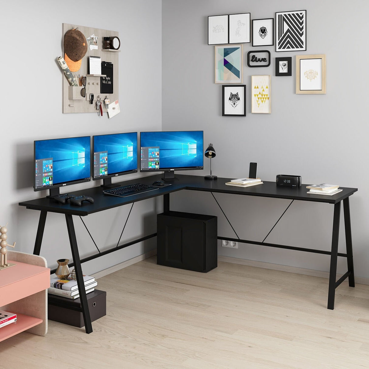 Birou Team L, Diverse culori, 180x60x76 cm - Negru | SKU: 506MNR3359 | Birou Team L, 180x60x76 cm, varianta Negru, produs pentru amenajarea locuinței, disponibil online în România la CasaMob