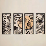 Decoratiune de perete Metal Frunze Wood, Negru, 68 x 29 cm
