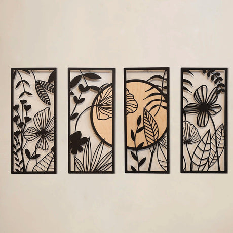 Decoratiune de perete Metal Frunze Wood, Negru, 68 x 29 cm