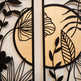 Decoratiune de perete Metal Frunze Wood, Negru, 68 x 29 cm