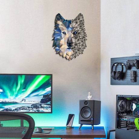 Decorațiune de perete din metal Metal Wolf Wall Art - APT721, Multicolor, 35x48x0 cm