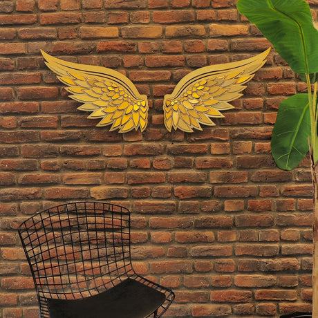 Accesoriu metal decorativ de perete Angel Wings Metal Wall Art Set - APT705, Aur, 46x50x0.12 cm