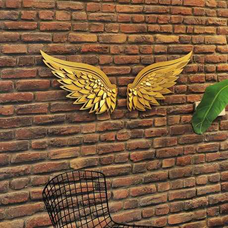 Accesoriu metal decorativ de perete Angel Wings Metal Wall Art Set - APT705, Aur, 46x50x0.12 cm