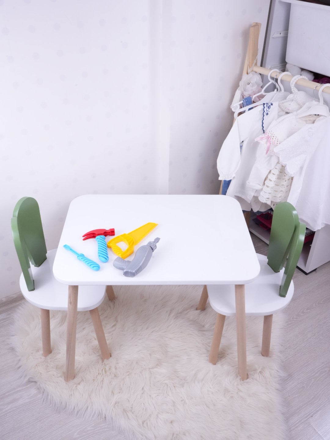 Mobilier Iepuraș Set de două scaune 30x25 - Green White, SKU 517BMB1112