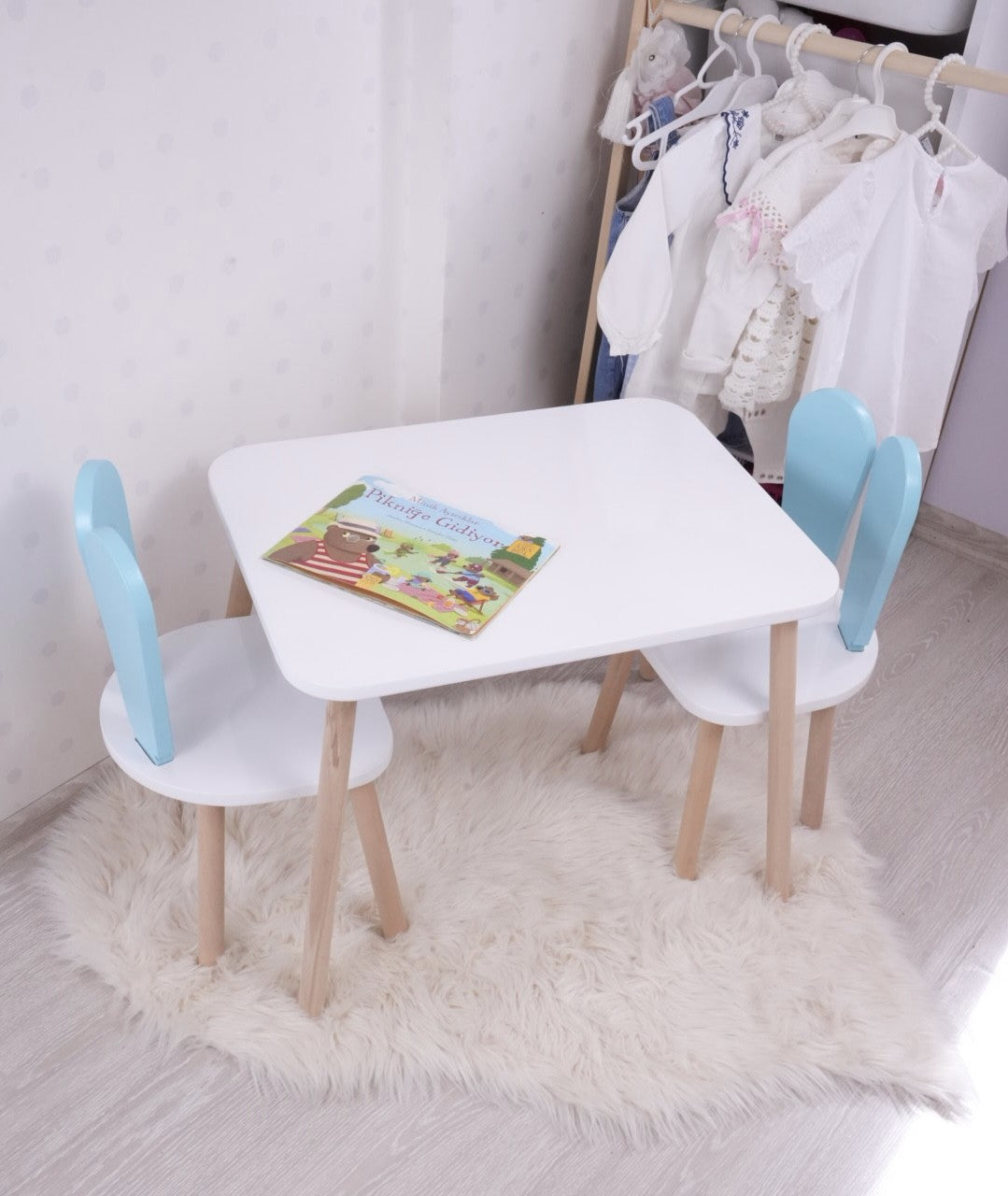 Mobilier Iepuraș Set de două scaune 30x25 - Baby Blue White, SKU 517BMB1112
