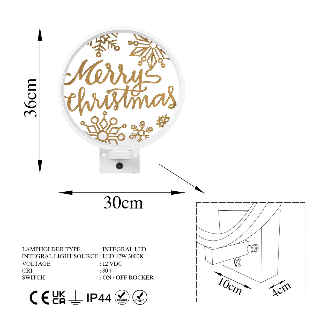 Aplică de perete XMAS29, Alb - Auriu, 10x10x4 cm