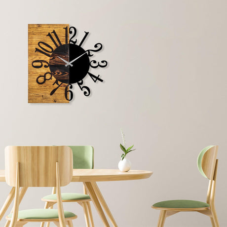 Ceas de perete decorativ din lemn Wooden Clock 7, Nuc, 3x58x58 cm