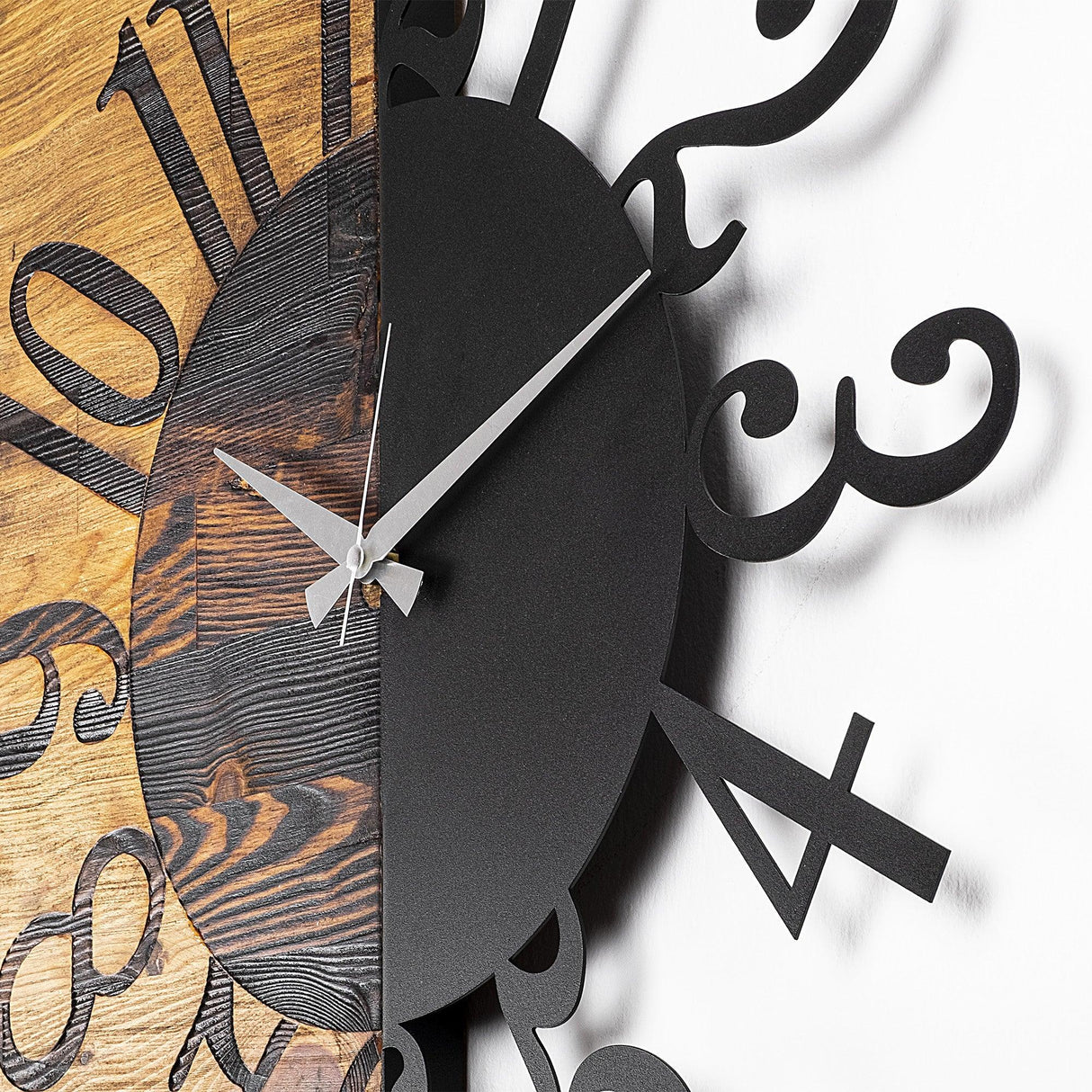 Ceas de perete decorativ din lemn Wooden Clock 7, Nuc, 3x58x58 cm