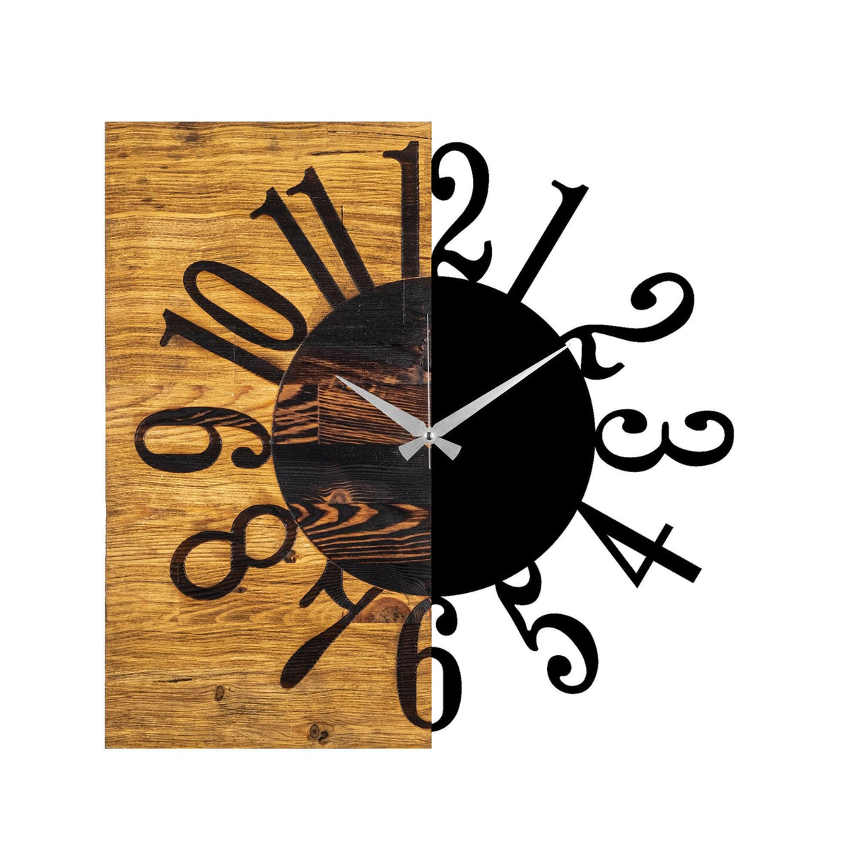 Ceas de perete decorativ din lemn Wooden Clock 7, Nuc, 3x58x58 cm