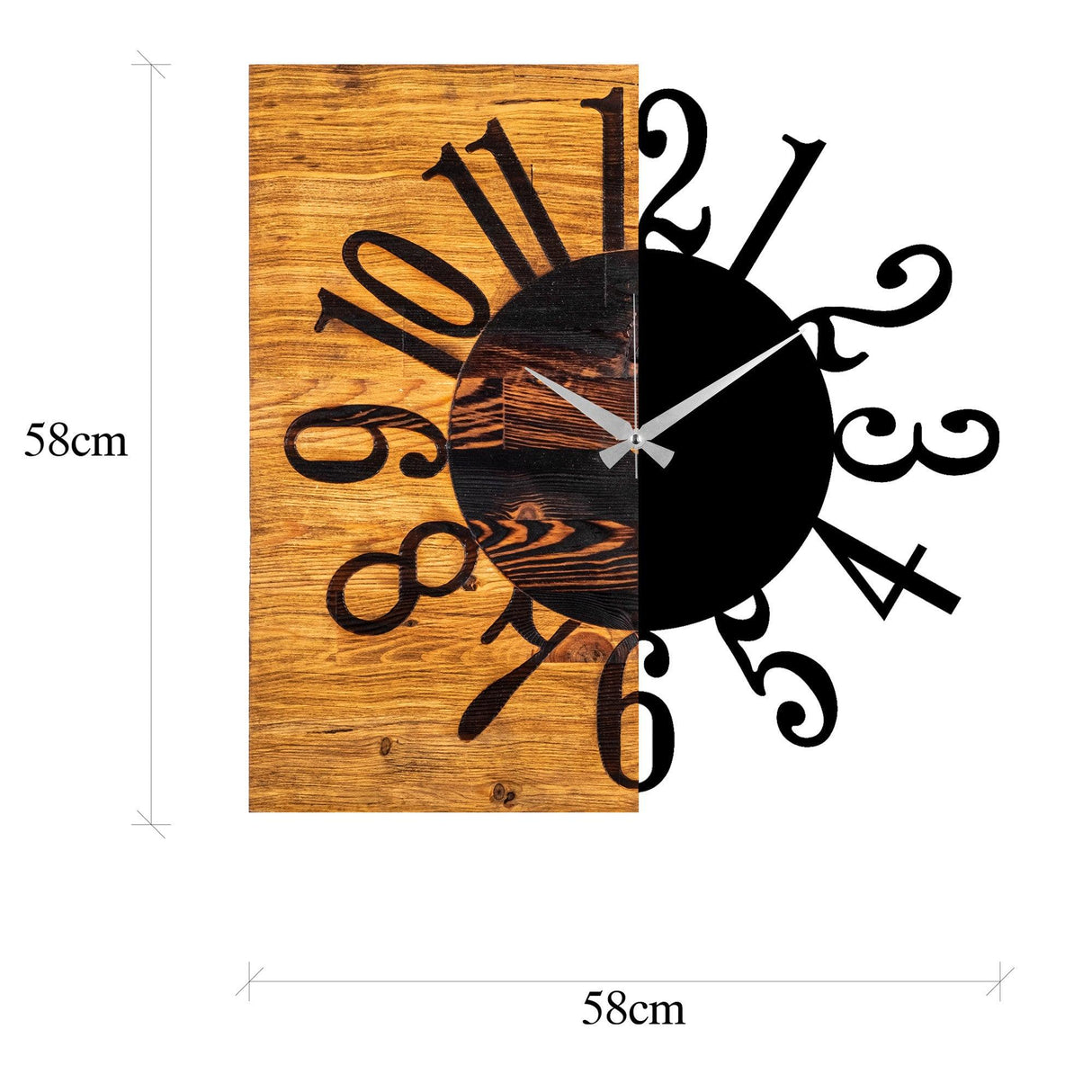 Ceas de perete decorativ din lemn Wooden Clock 7, Nuc, 3x58x58 cm