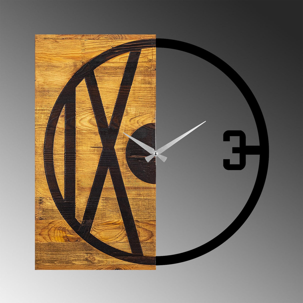 Ceas de perete decorativ din lemn Wooden Clock 24, Nuc, 3x58x58 cm