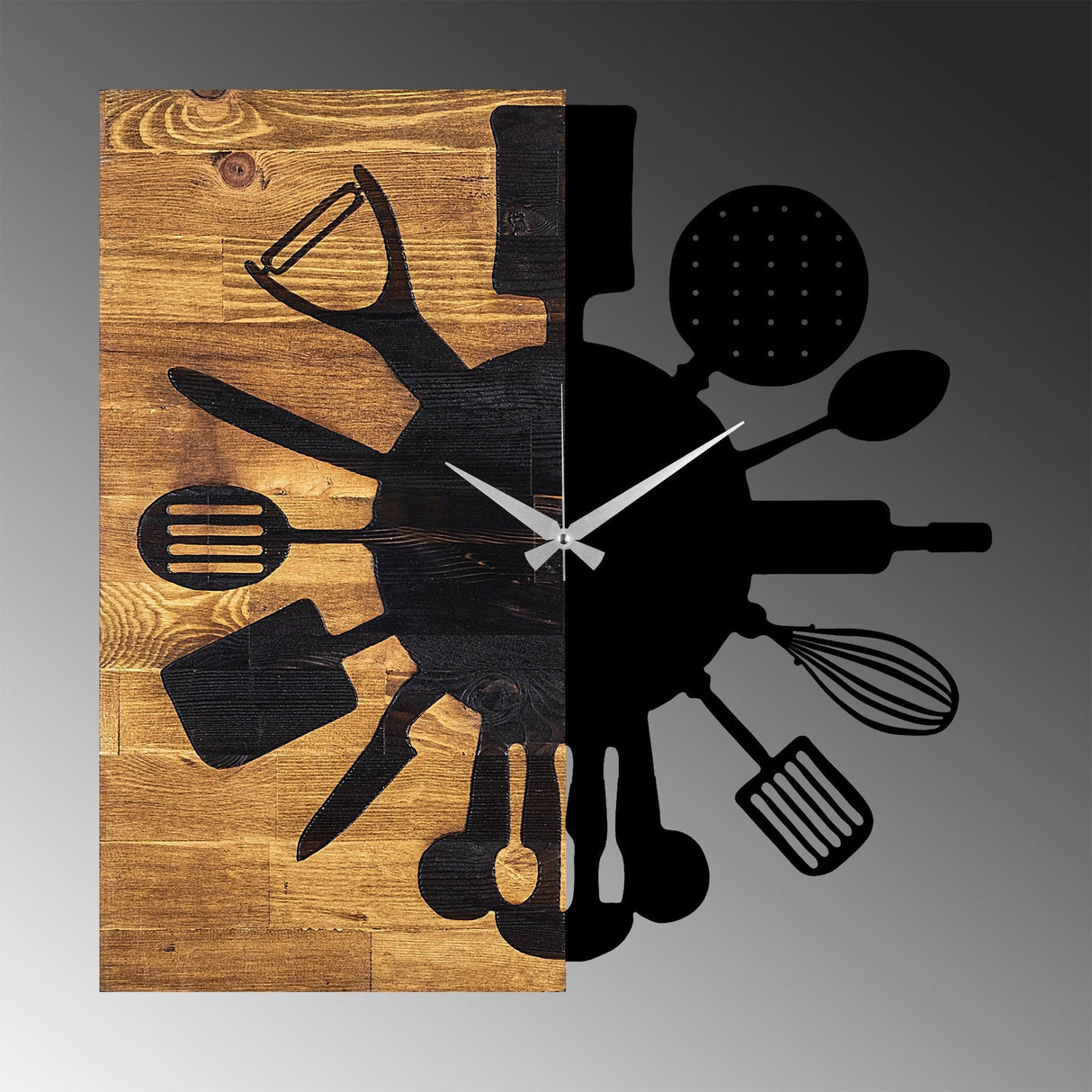 Ceas de perete decorativ din lemn Wooden Clock 32, Nuc, 3x58x60 cm