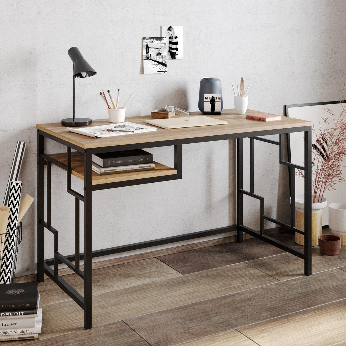 Birou Victory, Diverse culori, 120x60x75 cm - Negru - Nuc | SKU: 541HDL1119 | Birou Victory, 120x60x75 cm, varianta Negru - Nuc, produs pentru amenajarea locuinței, disponibil online în România la CasaMob