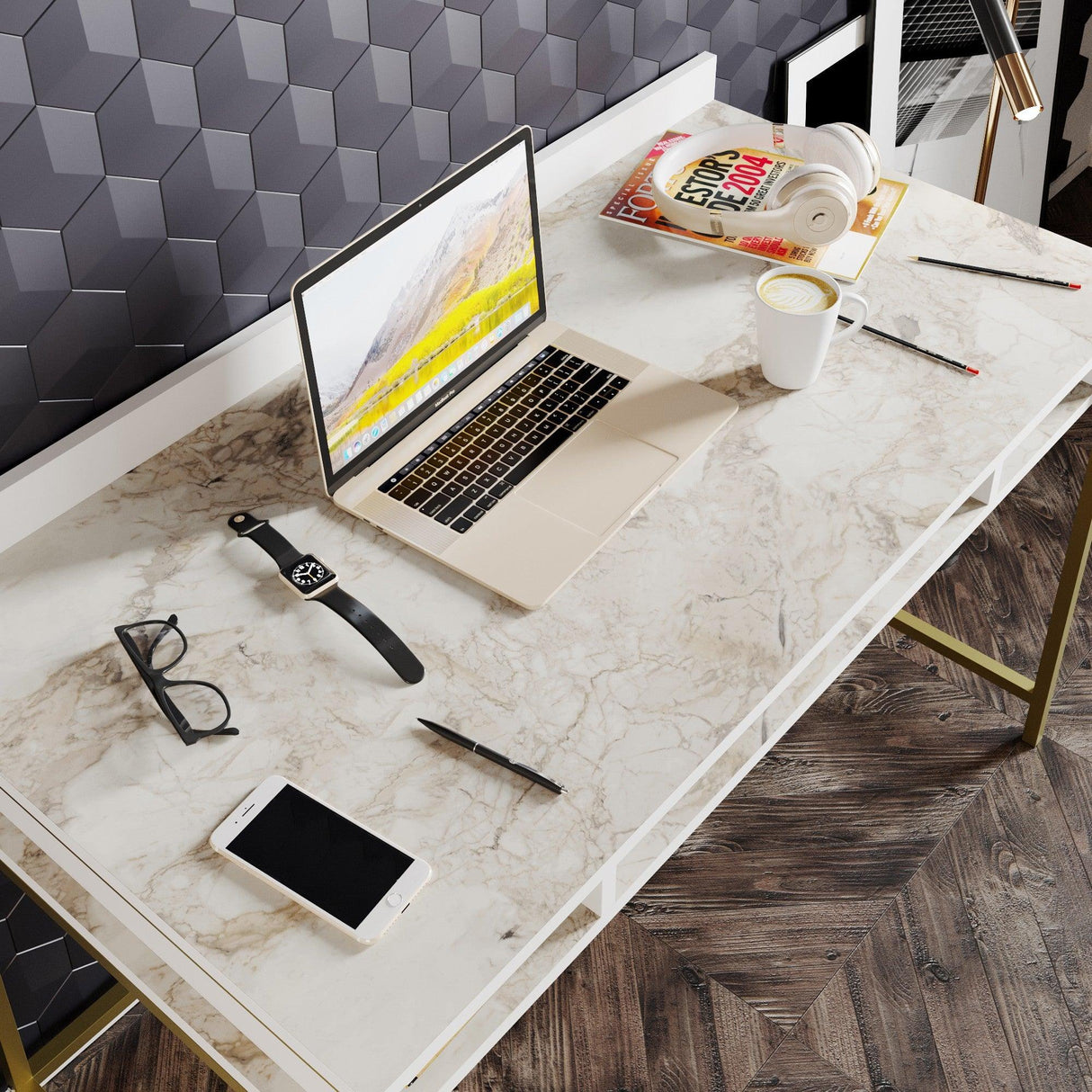 Birou Tumata, Diverse culori, Diverse dimensiuni - Auriu - Alb - 120x60x75 cm | SKU: 541HDL1123 | Birou Tumata, varianta Auriu - Alb - 120x60x75 cm, produs pentru amenajarea locuinței, disponibil online în România la CasaMob