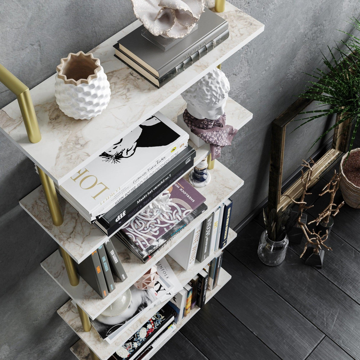 Bibliotecă Paula, Diverse culori, 60x22x174 cm - Alb - Auriu | SKU: 541HDL1307 | Bibliotecă Paula, 60x22x174 cm, varianta Alb - Auriu, produs pentru amenajarea locuinței, disponibil online în România la CasaMob