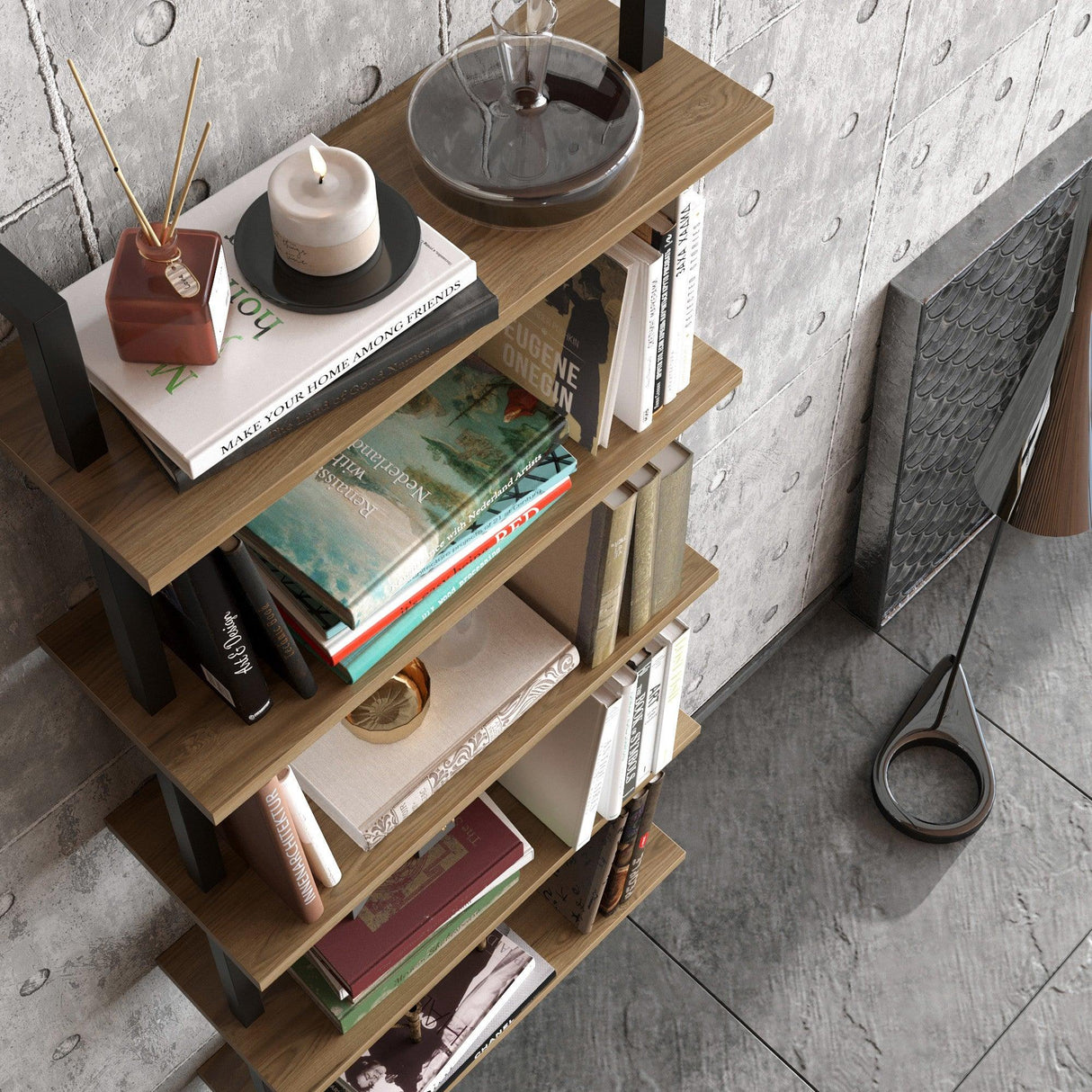Bibliotecă Piante, Diverse culori, 60x22x174 cm - Nuc - Negru | SKU: 541HDL1310 | Bibliotecă Piante, 60x22x174 cm, varianta Nuc - Negru, produs pentru amenajarea locuinței, disponibil online în România la CasaMob