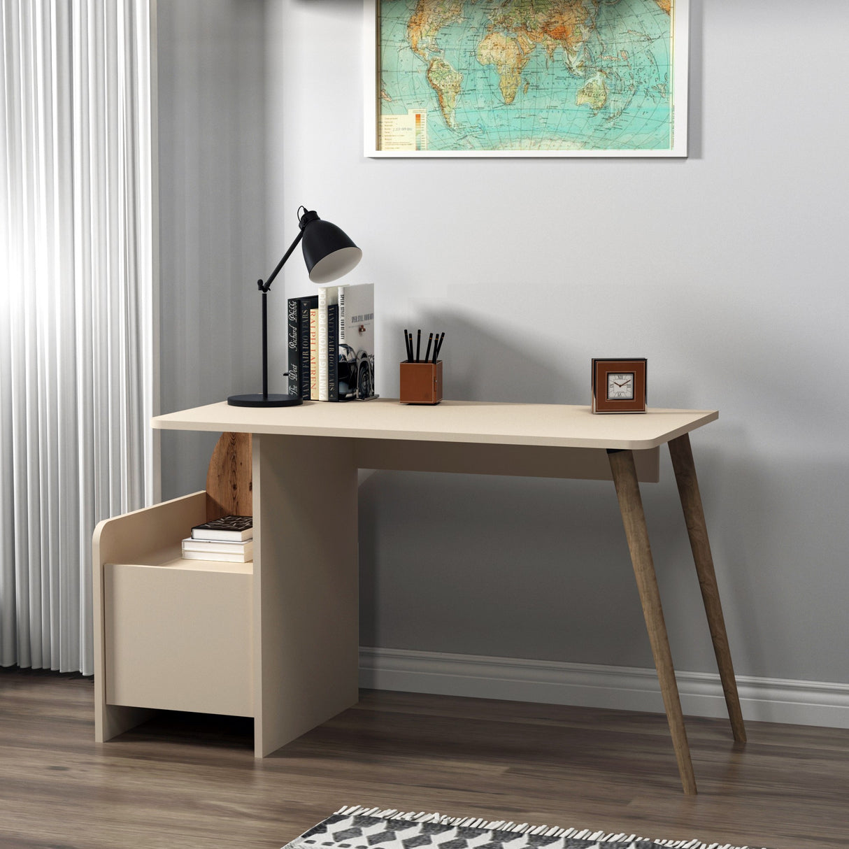 Birou Suave, Light walnut - Bej, 125x60x74 cm