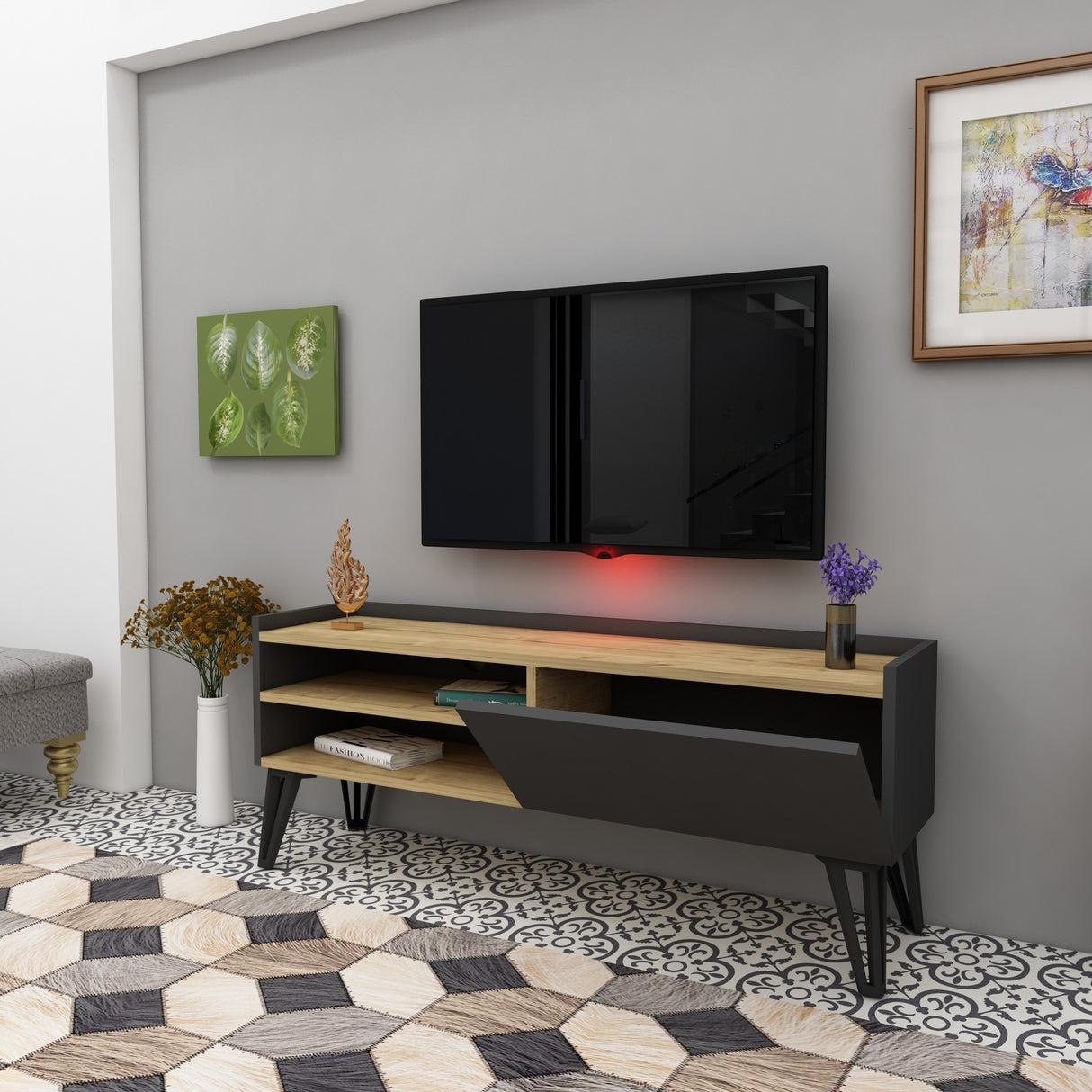 Comodă TV Veronica, Stejar - Antracit, 120x33x50 cm