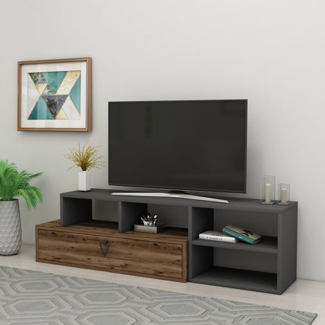 Comodă TV Duru, Light walnut - Antracit, 120x28x38 cm