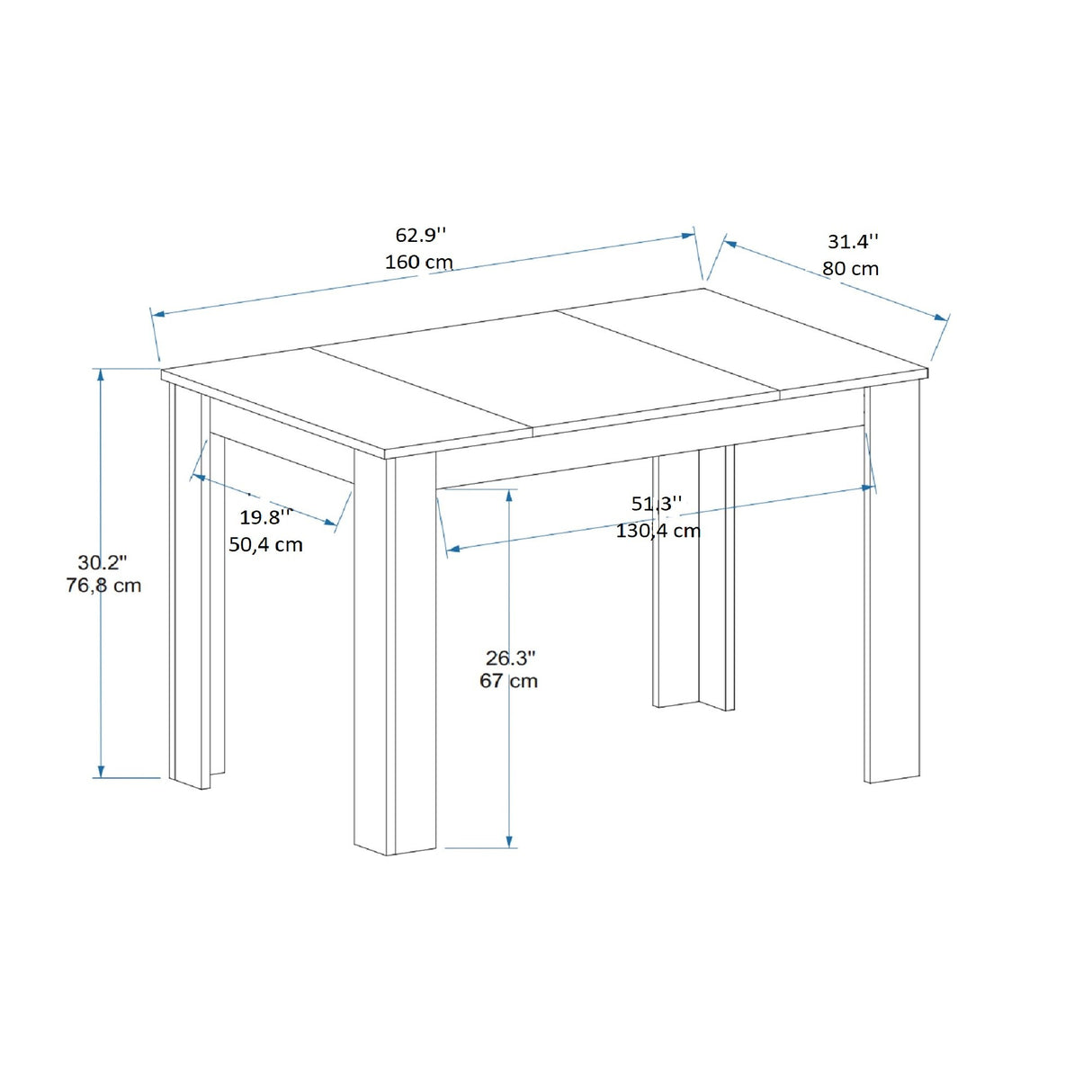 Masă dining Line, Light walnut - Negru, 160x80x77 cm