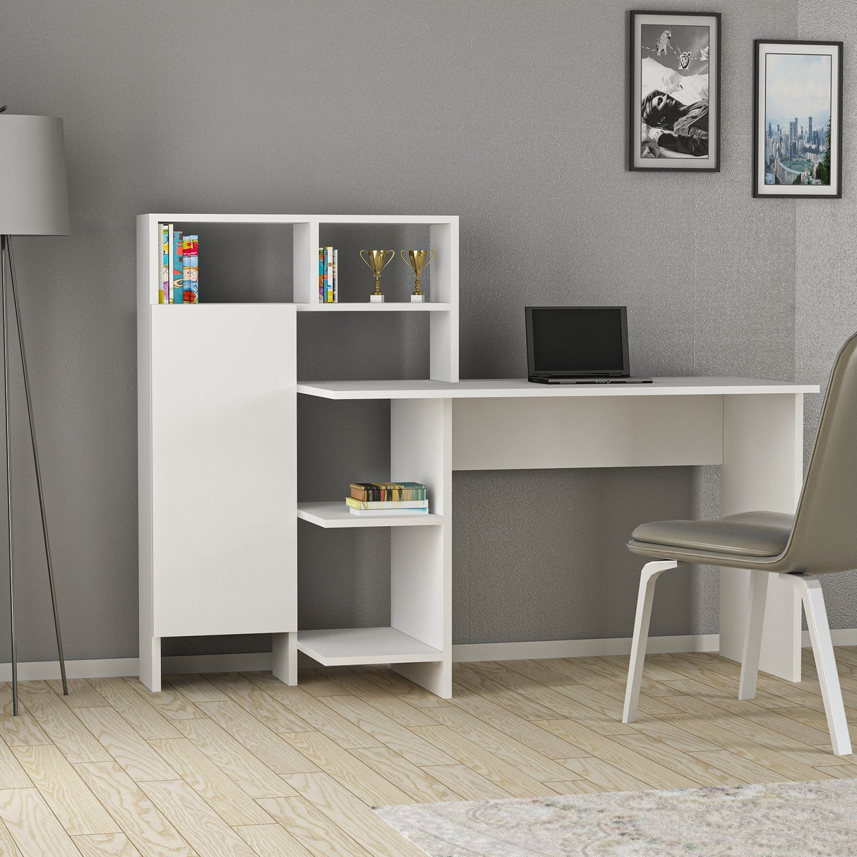 Birou Bugra, Diverse culori, 136x60x112 cm - Alb | SKU: 550ARN1112 | Birou Bugra, 136x60x112 cm, varianta Alb, produs pentru amenajarea locuinței, disponibil online în România la CasaMob
