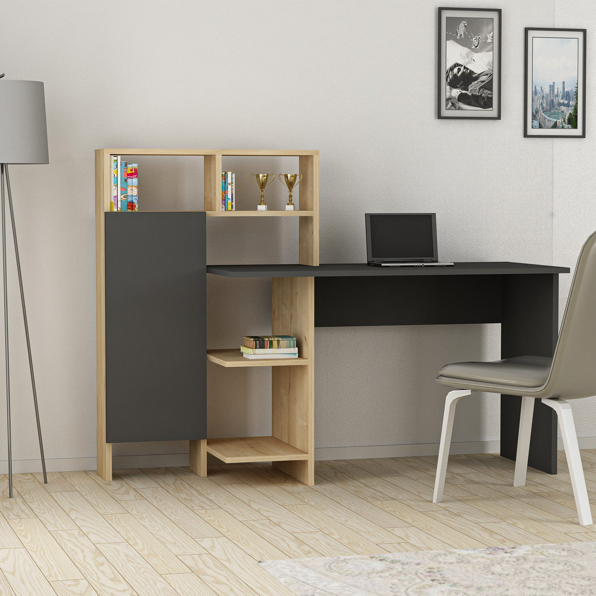 Birou Bugra, Diverse culori, 136x60x112 cm - Antracit - Stejar | SKU: 550ARN1113 | Birou Bugra, 136x60x112 cm, varianta Antracit - Stejar, produs pentru amenajarea locuinței, disponibil online în România la CasaMob