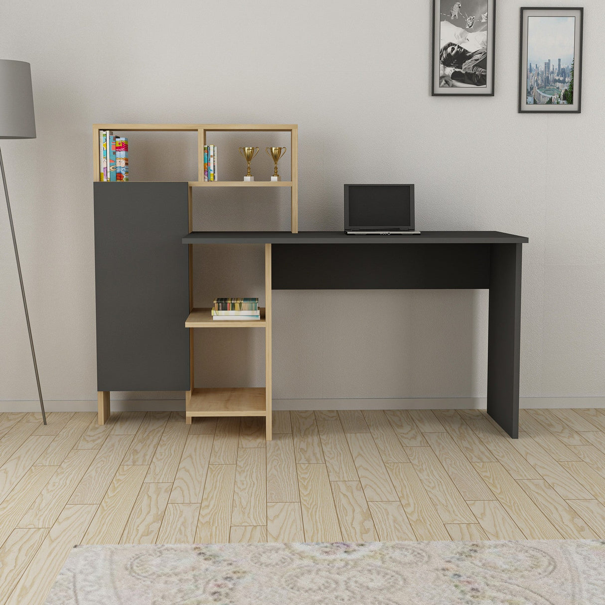 Birou Bugra, Diverse culori, 136x60x112 cm - Antracit - Stejar | SKU: 550ARN1113 | Birou Bugra, 136x60x112 cm, varianta Antracit - Stejar, produs pentru amenajarea locuinței, disponibil online în România la CasaMob